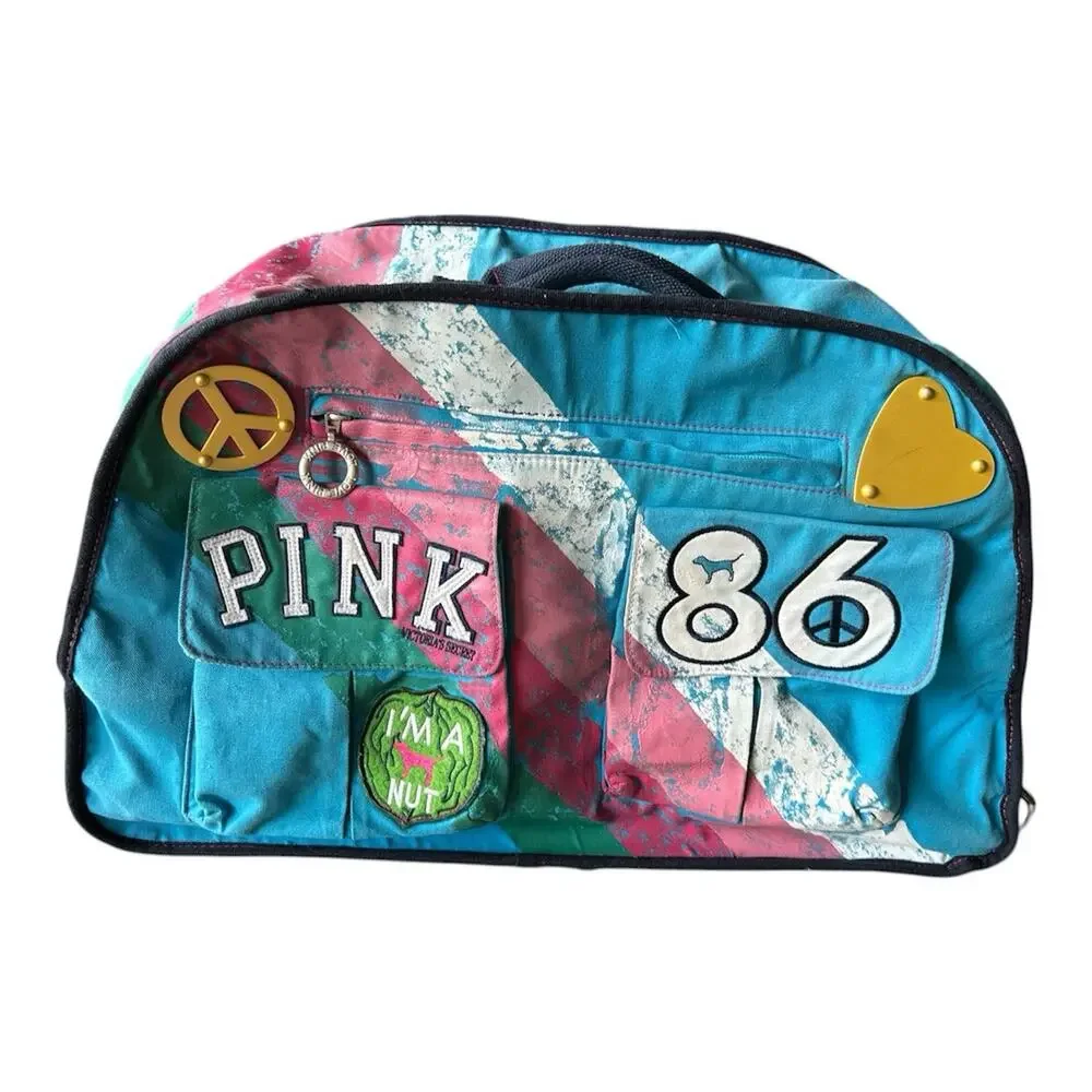 Rare Y2K Victoria’s Secret PINK Peace University 86 Rolling Duffle Bag Travel